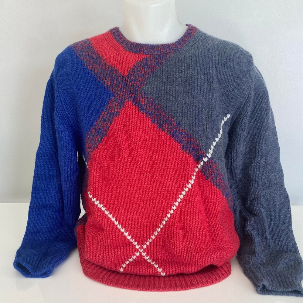 Adriano & Sons 100% Cashmere Handknit Oversized Argyle Design Large 52 Italian